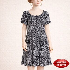 Boho Black & White Floral Tunic Shift Dress | Size M | Casual Bohemian